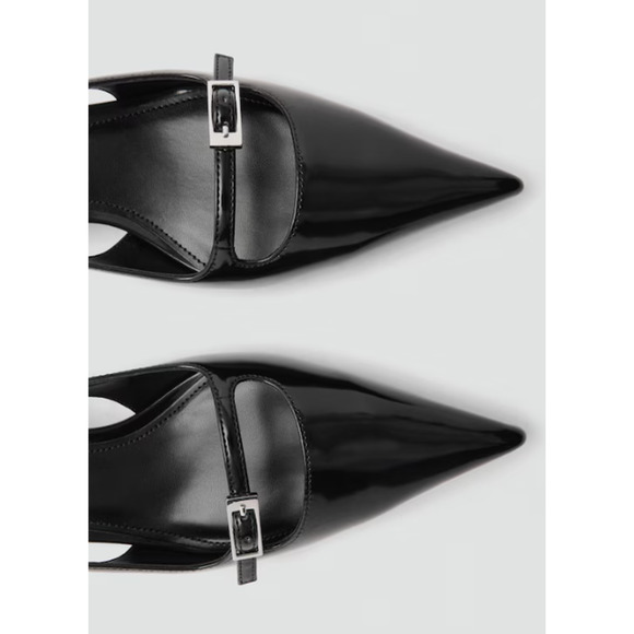 NEW MANGO MNG BLACK BUCKLE KITTEN HEELS SLINGBACK PUMPS SHOES 39 US 8.5 - Picture 2 of 6